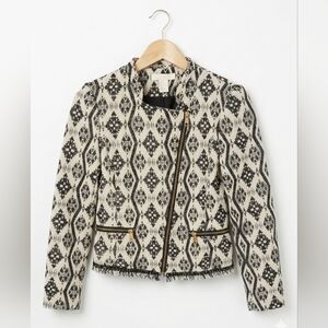 ​H&M Black & White Geometric Jacquard Moto Jacket - Zip Front - Size 4